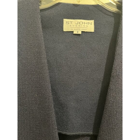 St. John Evening Marie Gray size 8 blue jacket white embroidery & crystals - Picture 5 of 11
